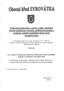 volby do Poslanecké sněmovny 2025 - info o počtu a sídle volebního okrsku