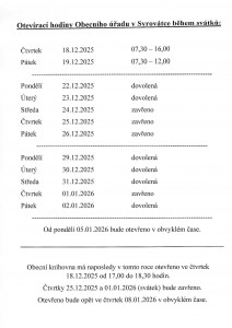 otevírací hodiny o svátcích - úřad, knihovna