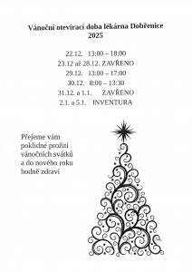 lékárna Dobřenice - otevírací doba o svátcích