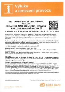 České dráhy - informace o výluce březen 2026