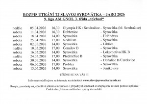 TJ Slavoj Syrovátka - rozpis jaro 2026